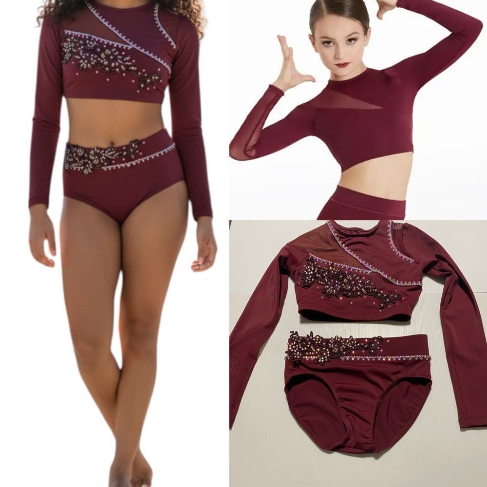 Weissman custom solo dance costume 2 piece burgundy red MT11386 IC- child 7/8